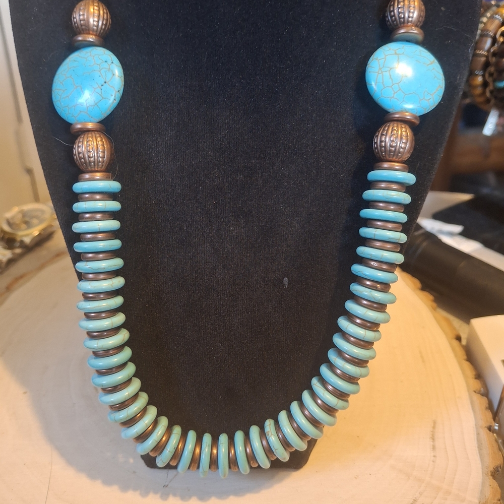 Turquoise and Bronze Beaded Necklace